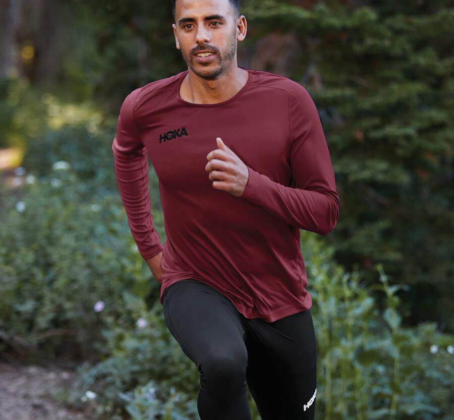 Hoka One One Top Panske Hnede - Performance Dlho Sleeve - 75230-WNJK